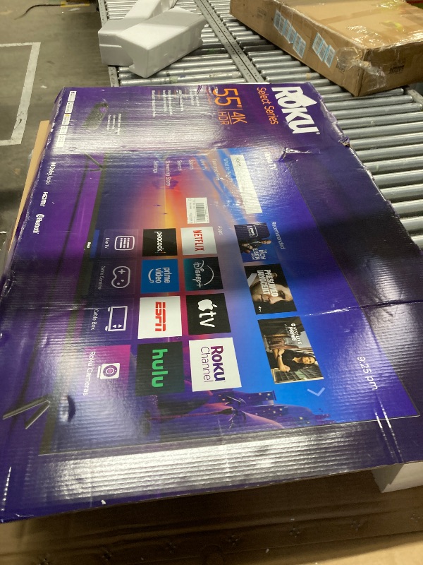 Photo 1 of **no returns****Roku Smart TV – 55-Inch Select Series, 4K HDR TV – Roku TV with Enhanced Voice Remote – Flat Screen LED Television with Wi-Fi for Streaming Live Local News, Sports, Family Entertainment
