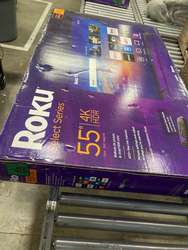 Photo 1 of ***no returns*****Roku Smart TV – 55-Inch Select Series, 4K HDR TV – Roku TV with Enhanced Voice Remote – Flat Screen LED Television with Wi-Fi for Streaming Live Local News, Sports, Family Entertainment