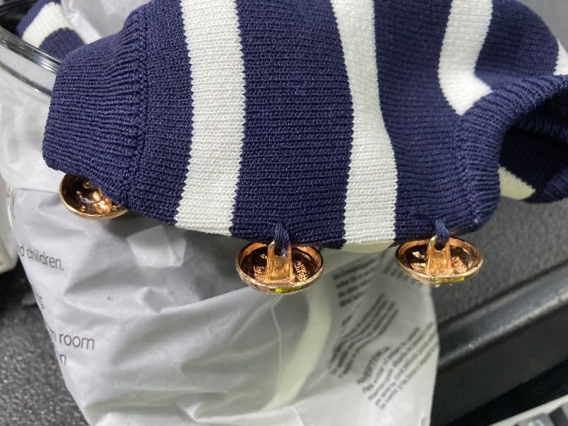 Photo 1 of ***DECORATIVE BUTTONS ARE LOOSE***BEAUDRM Women's Striped Sweater Vest Knitted Work Tank Top Boat Neck Cap Sleeve Business Trendy Shirts Blue and White Small***DECORATIVE BUTTONS ARE LOOSE***