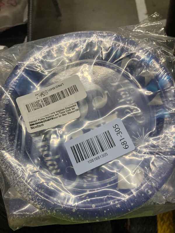 Photo 1 of **MISSING TABLECLOTH***41Pcs 65th Birthday Decorations Blue silver 65 Years Old Birthday Party Supplies Disposable Dessert Plates Napkins and Table Cloth Set 65th Birthday Table Decor for Men Women1960 Anniversary Serve 20