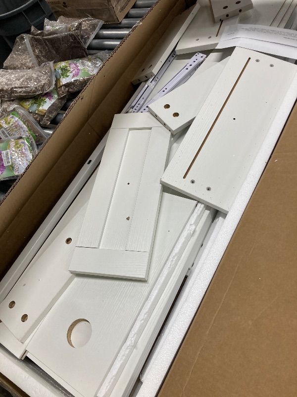 Photo 1 of *Chipped pieces* GarveeHome Farmhouse Buffet Cabinet with Storage, Open Shelf & Charging Station, 51" Kitchen Hutch Pantry Cabinet Sideboard Coffee Bar Station with 4 Barn Doors & 3 Drawers for Kitchen, Dining Room