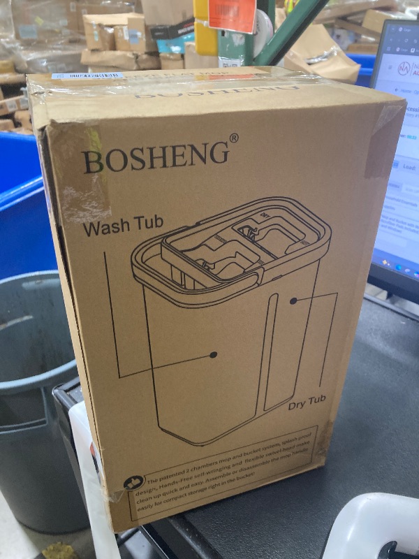 Photo 1 of **PARTS ONLY****BOSHENG Mop and Bucket with Wringer Set, Hands Free Flat Floor Mop and Bucket, 3 Washable Microfiber Pads Included, Wet and Dry Use, Home Floor Cleaning System for All Floor Types and Windows