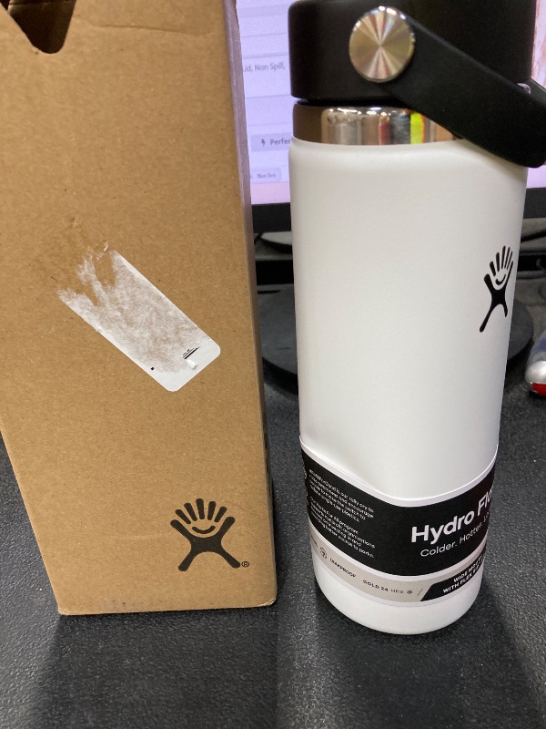 Photo 1 of ***slightly sunken***Hydro Flask Water Bottle - Insulated Stainless Steel - Wide Mouth Flex Lid, Non Spill, Leakproof and Refillable in 20 Oz Stone