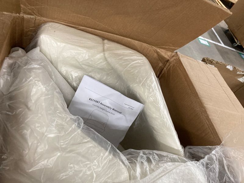 Photo 1 of **MISSING HARDWARE/2 BOXES***Alba 37.8 in. Linen Fabric Wood Frame 360° Swivel Upholstered Counter Height Bar Stool with Weathered Finish (Set of 4) LINEN COLOR