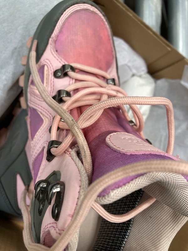 Photo 1 of ***used****iutdoor Walking Climbing Sneaker Comfortable Non-slip Snow Shoes Hiker Boot Antiskid Steel Buckle Sole Pink 4 Big Kid