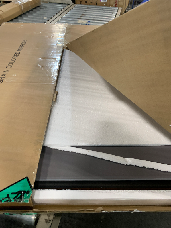 Photo 1 of ****Corner frame missing*****Bathroom Mirror, 48x36 Inch Framed Mirror, Rectangular Wall Mirror, Vanity Mirror Wall Mounted, Anti-Rust, Tempered Glass, Hangs Horizontally or Vertically - Walnut