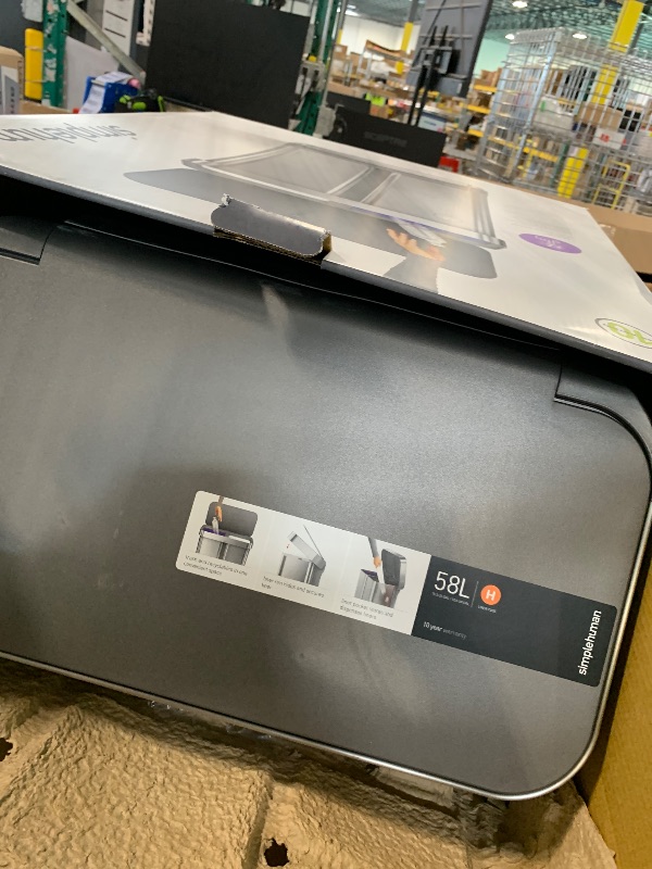 Photo 1 of ***FINAL SALE NO RETURN, PARTS *** simplehuman Step Recycler, 58L / 15.3 Gallon Dual Compartment Kitchen Trash Can, 150,000-Step Pedal, Lid Shox® Technology, Liner Rim System, Liner Pocket®, Brushed Stainless Steel with Plastic Lid