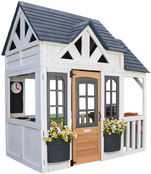 View 1 of ** 2/2 boxes included**
KidKraft Lantana Lane Outdoor Wooden Playhouse with Kitchen and Flap Door