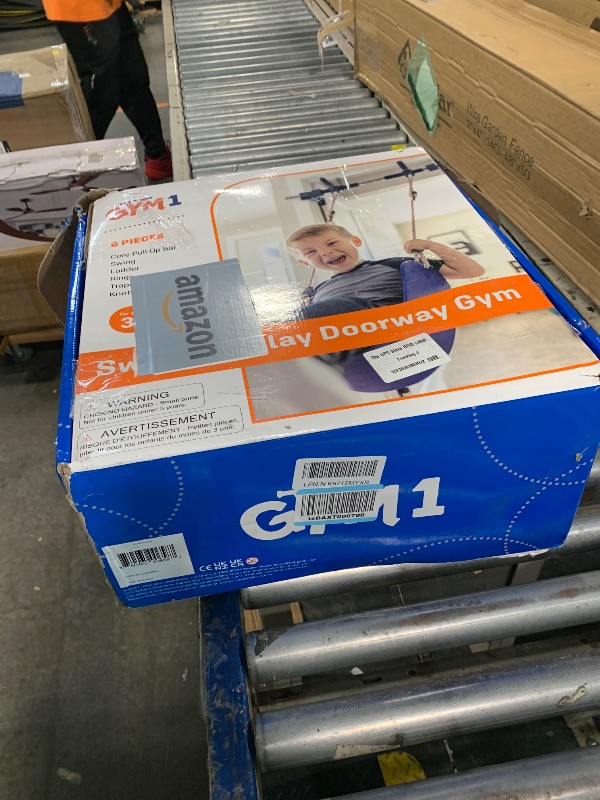 View 2 of ****CHECKED  7/12 - AS IS/NO RETURNS - SALE FINAL - FOR PARTS ONLY****Gym1 6-Piece Doorway Gym Indoor Playground - 6-Piece, Blue - Indoor Playset with Sensory Swing, Pull-Up Bar & Rings, Trapeze, Ladder & Knotted Rope