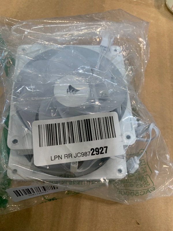 Photo 1 of ** ONLY TWO**Corsair RS120-R ARGB 120mm PWM ARGB Reverse Fans – Reverse Rotor, +5V ARGB Connections, Eight RGB LEDs, High Static Pressure, Daisy-Chain, Magnetic Dome Bearing, Zero RPM Mode – Triple Pack – White