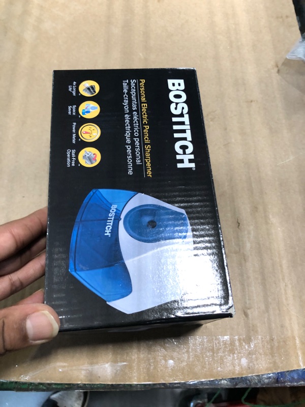 Photo 1 of ***ITEM DOES NOT WORK*** Bostitch Office Electric Pencil Sharpener for Classroom & Desk Use, Heavy-Duty Stall-Free Motor, High-Capacity Shavings Tray, Blue