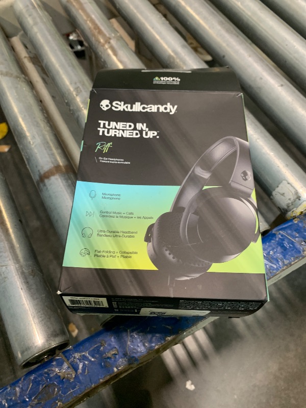 Photo 1 of ****One side plastic is DAMAGED ***Skullcandy Riff On-Ear Wired Headphones, Convenient for Travel with 3.5mm AUX Plug, Built-in Microphone, Foldable Lightweight Comfortable Design, Durable Headband, Reliable Simplicity - Black