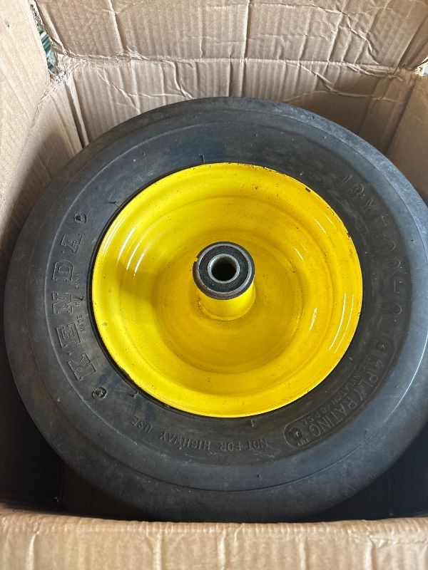 Photo 1 of **VERY USED**
AR-PRO (2-Pack) 13x5.00-6 Front Tire and Wheel Assembly, 4-Ply Tubeless Turf Tire with Rim for Riding Mower Lawn Tractor, 3"-6" Offset Hub & 3/4" Bushings extra 5/8" Bushings