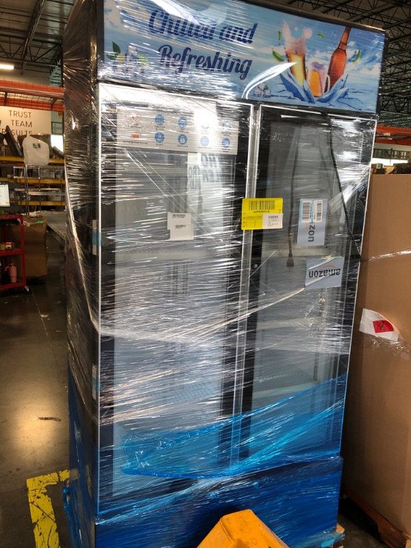 Photo 1 of ***FACTORY SEALED/ SMALL DENT ON THE REAR SIDE*** Tylza Commercial Refrigerator, Double Glass Door Display Beverage Fridge, 28.1 Cu Ft Upright Beverage Cooler Merchandiser with Replaceable Advertising Light Board, Rebound Door, Fast Cooling, Black