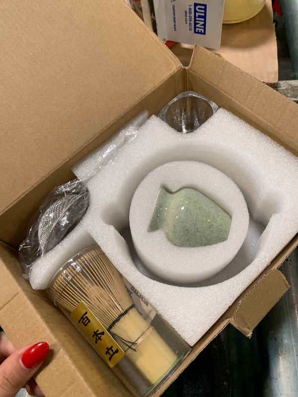 Photo 1 of ***BOWL MISSING*** YIBO Matcha Whisk Set With Bowl, Ceramic Matcha Making Kit Includes Bamboo Whisk (Chasen), Holder Stand, Powder Starter Sifter, Scoop, Measuring Spoon & Cup Tea Tools For Ceremony (Mottled Green)