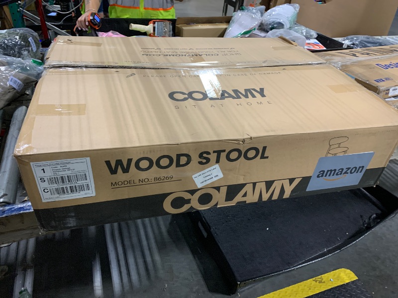 Photo 1 of *** MISSING PIECES ITEM ONLY COMES WITH ONE STOOL NOT 3 ***COLAMY Counter Height Bar Stools Set of 2, Kitchen Bar Stools with Back, Mid Century Modern Upholstered, with Wood Legs for Kitchen Island Dining Room, Beige