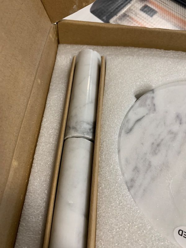 View 3 of ** sold as is no refund/return**
Koville Carrara Marble Paper Towel Holder Countertop, 6“ Genuine Stone Paper Towel Holder Stand for Kitchen Storage, for Standard or Jumbo-Sized Rolls