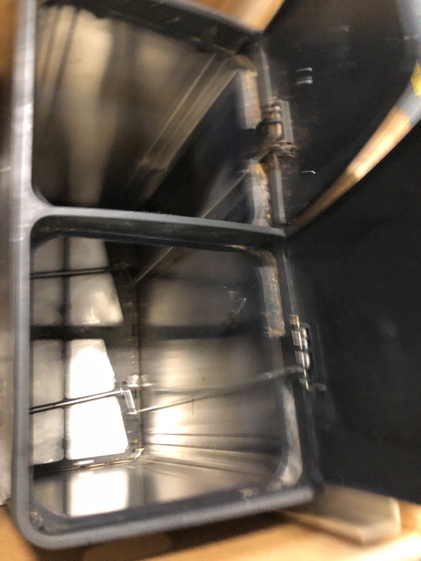 Photo 1 of ***USED***
***DIRTY***
GarveeHome 2 x 10.6 gal Stainless Steel Double Trash Can with Lid for Kitchen, Large Dual Trash and Recycle Bin Combo, Step-on Kitchen Metal Garbage Cans, PP Inner Buckets, Liner Rim, Silver