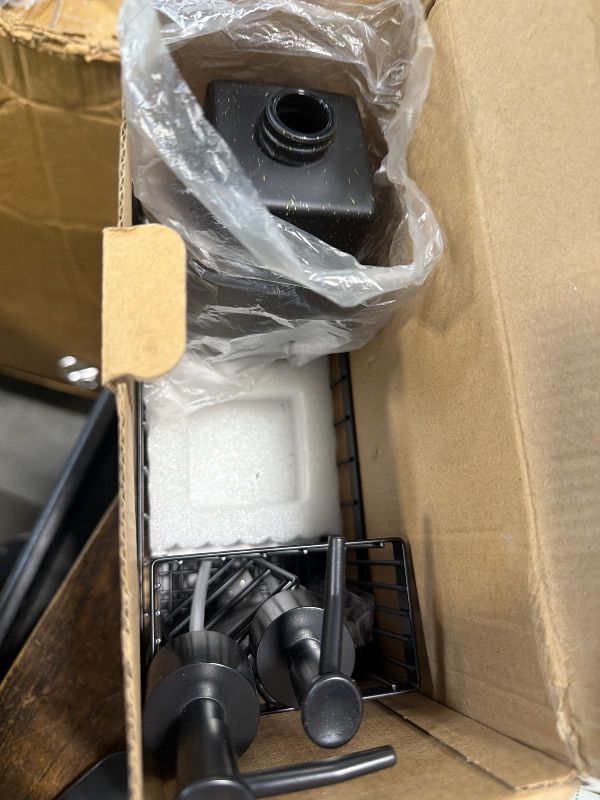 Photo 1 of ***MISSING ONE DISPENSER*****Cisily Kitchen Soap Dispenser Set with Sink Caddy, Glass Bottle, Hand and Dish Soap Dispenser Set with Sponge Holder (Black Square Bottle + Black Sponge Holder)