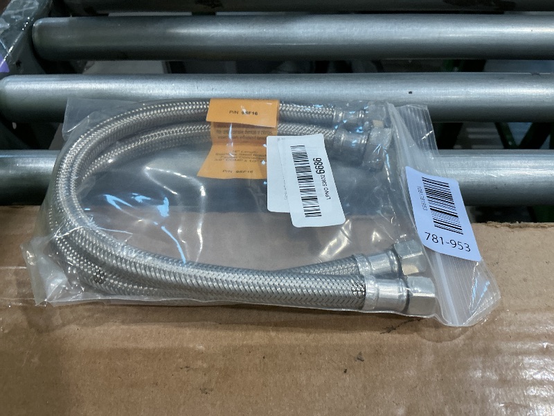 Photo 1 of [2-Pack] PROCURU 16-Inch (1.3Ft) x 3/8" Comp x 1/2" FIP Faucet Hose Connector, Stainless Steel Braided Supply Line, Certified Safe (9SF16-2P)