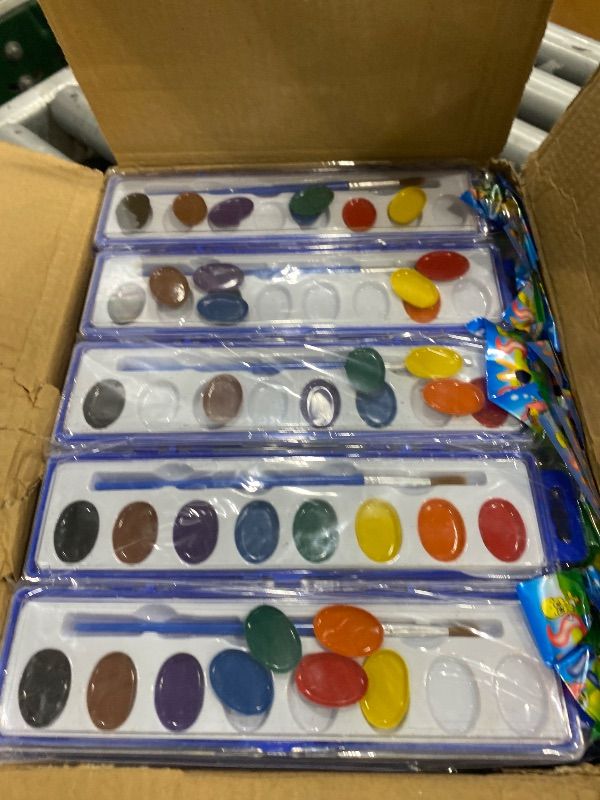 Photo 1 of [DAMAGED!!JEAWIWI Watercolor Paint Sets, 8 Washable Colors With Brushes, 50 Pack Water Color Paint Bulk For Classroom, Party Favors and Art Activities