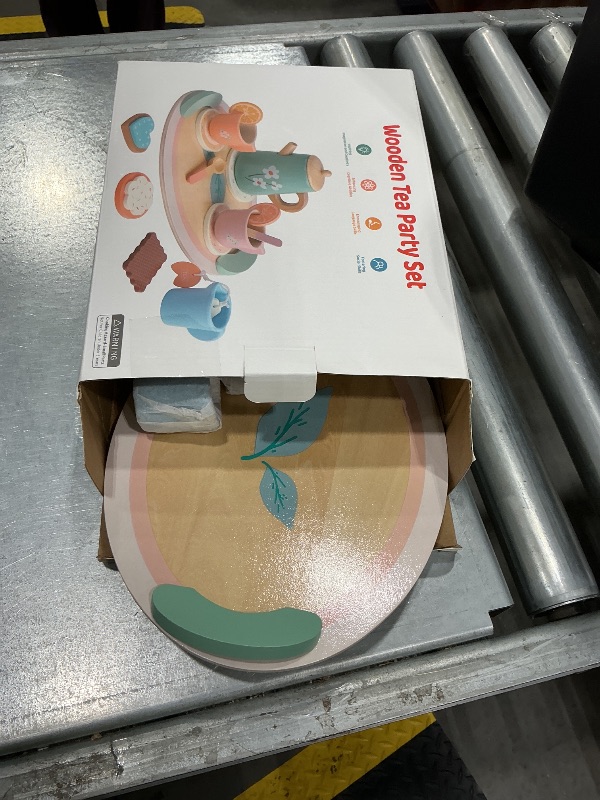 Photo 1 of *** MISSING PART ** KDSFT Tea Party Set for Little Girls, Wooden Kids Tea Set with Teapot Cups Coasters Carrying Dessert, Picnic Outdoor Toys Pretend Play Kitchen Accessories for 3 4 5 Years Old