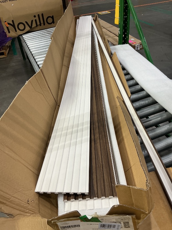 Photo 1 of ****** AS IS ALL SALES FINAL  NO RETURNS ****** 9LARWORKS WPC Acoustic Slat Wall Panels 8-Pack 96'' x 6'', Accent 3D Wall Panel for Interior Wall Decor, Waterproof Fluted Textured Panel Wall Slats, Solid Walnut (Cover Approx.32 sq.ft)