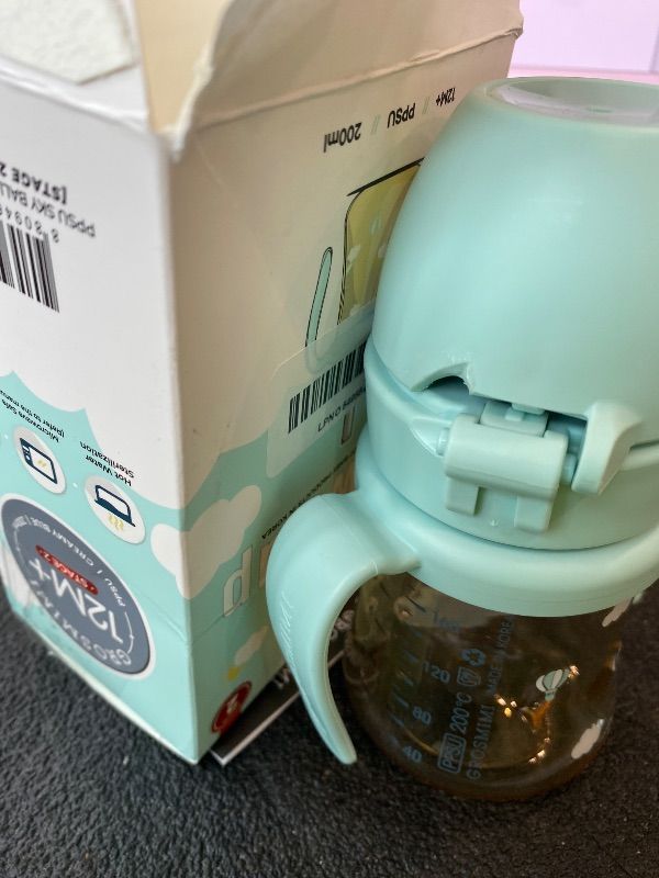 Photo 1 of [BROKEN LATCH] GROSMIMI Flip Top Spill Proof Sippy Cup, PPSU, BPA Free, 6 oz, Stage 2 Straw for Toddlers (Air balloon)