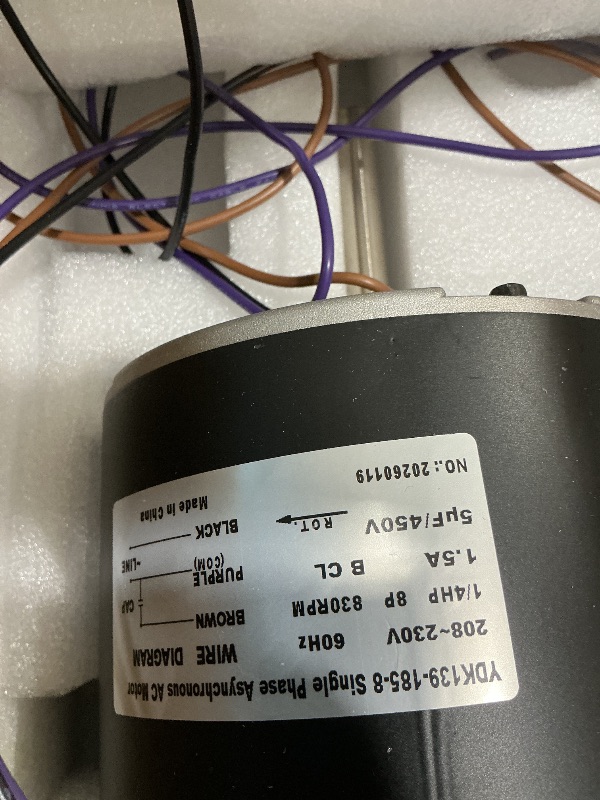 Photo 1 of 0131M00061SP, 1/4 Hp Condenser Fan Motor Replaces Goodman Condenser Fan Motor, Zongshan Broad-Ocean YDK-180S84062-01-830 RPM, 1-Speed, Replaces Amana Janitrol P/N: 0131M00014PS