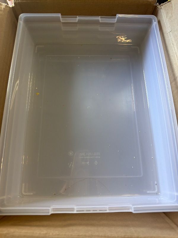 Photo 1 of ****MISSING LIDS****IRIS USA 6 Qt. Craft Storage Bins with Lids, 4-Pack, |Made in USA|, Clip Box, Small Plastic Sensory Bin Tote Organizer Containers for Art Supplies, Paper, & Office, Stackable - Clear/Seafoam Blue