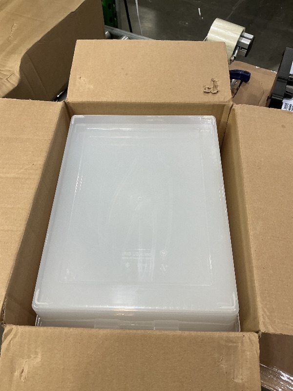 Photo 1 of ****MISSING LIDS****IRIS USA 6 Qt. Craft Storage Bins with Lids, 4-Pack, |Made in USA|, Clip Box, Small Plastic Sensory Bin Tote Organizer Containers for Art Supplies, Paper, & Office, Stackable - Clear/Seafoam Blue