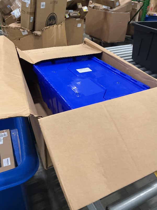 Photo 1 of [ONLY 1 PACK!!!!] [PARTIAL SET] Akro-Mils 39085 Industrial Plastic Storage Tote with Hinged Attached Lid, (21-Inch L by 15-Inch W by 9-Inch H), Blue, (1-Pack)