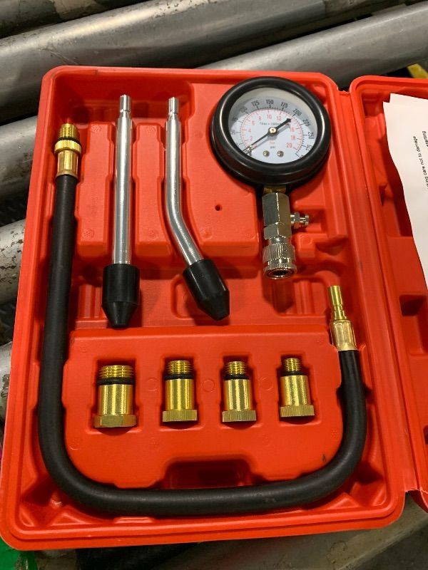 Photo 1 of ***Missing tester piece****BETOOLL 9pcs Compression Tester with Spark Plug Tester - 300PSI Car and Motorcycle Engine Cylinder Compression Gauge Automotive Tool