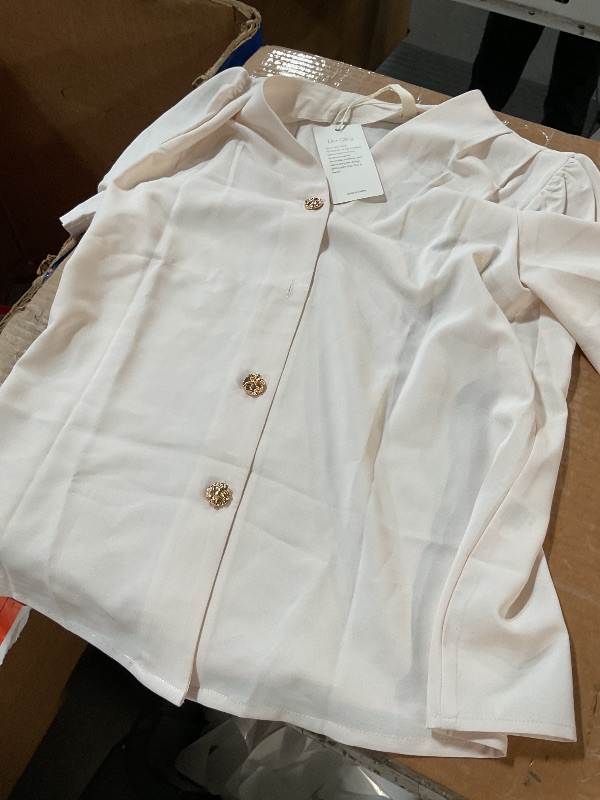 Photo 1 of **BUTTON MISSING**EVALESS Womens Tops Short Sleeve Button Down Shirts Casual Business Dressy Blouses Summer Fashion Clothes Beige M