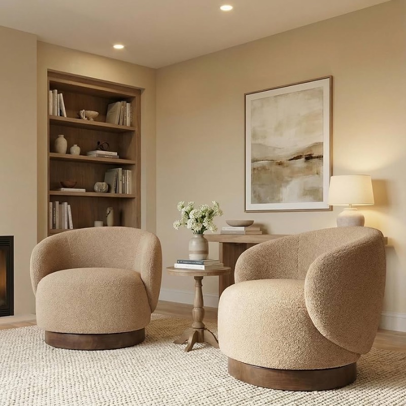 Photo 1 of ***PARTIAL SET - PRICE ADJUSTED***KISLOT Swivel Accent Chair Round Barrel Armchair Upholstered Performance Fabric for Living Room Bedroom Waitingroom,2 Box,Sand