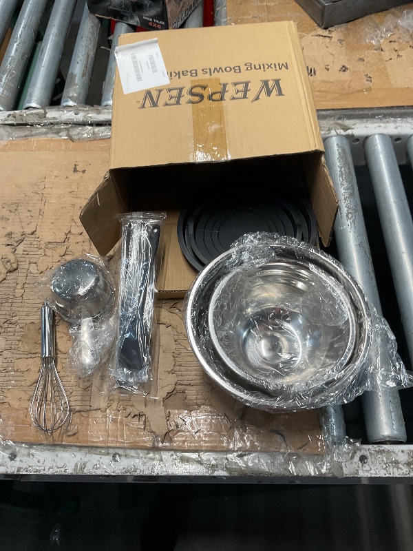 Photo 1 of ***MISSING PARTS**&WEPSEN Mixing Bowls Set, 25PCS Stainless Steel Mixing Bowl with Lid Set, Large Nesting Bowls 7, 4.5, 3,2, 1.5QT, Measuring Cups and Spoons Baking Utensils Metal Bowl for Kitchen Prep