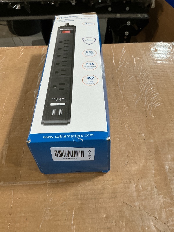 Photo 1 of [ETL Listed] Cable Matters 2-Pack 6-Outlet Surge Protector Power Strip with USB Ports - 8ft, Long Extension Cord, Surge Protector with USB Ports, Black