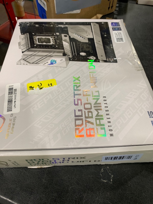 Photo 1 of ASUS ROG Strix B760-A Gaming WiFi D4 Intel B760 (13th and 12th Gen) LGA1700 white ATXmotherboard, 12+1 power stages, DDR4, PCIe 5.0, three M.2slots, WiFi 6E, USB 3.2 Gen 2x2 Type-C®, and Aura Sync RGB