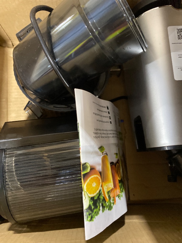 Photo 1 of ECOSELF Cold Press Juicer with 3 Filters (For Juice/Sorbet/Nut Milk), Juicer Machines With Wide Mouth Hopper, Self Feeding & Hands-Free Design, Juicer for Family Party, With Pusher, Light Gray