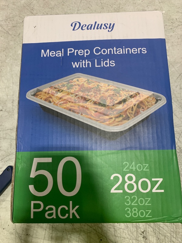 Photo 1 of Dealusy 50 Pack (100-Piece) 28 oz Meal Prep Containers Reusable with Lids, Sturdy Leakproof & Food Safe, Microwave, Freezer, Dishwasher Safe Prep Containers, To Go Take Out Plastic Food Storage