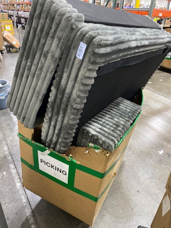 Photo 1 of Oversized Chaise Lounge Indoor, Upholstered Sofa Bed with 1 Cup Holders & 4 Side Pockets, No Assembly Required Corduroy Reading Chair, Small Couches for Small Spaces, Grey - PICTURE FOR REFERENCE ONLY