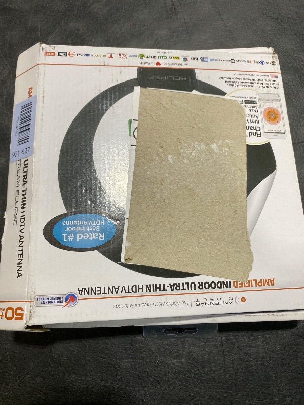 Photo 1 of Antennas Direct ClearStream Eclipse Amplified UHF Indoor TV Antenna, Reversible, 50+ Mile Range – w/ 12 ft. Cable, Amplifier, Grips to Walls & Windows