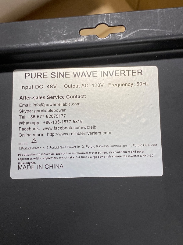 Photo 1 of WZRELB 3000W 48V (42V-60V) 120V Pure Sine Wave Power Inverter with 2 AC Outlets,Car Inverter (RBP-300048), Black