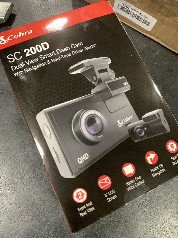 Photo 1 of Cobra Smart Dash Cam + Rear Cam (SC 200D) – QHD+ 1600P Resolution, Built-in Wi-Fi & GPS, Voice Commands, Live Police Alerts, Incident Reports, Emergency Mayday, Drive Smarter App, 16GB SD Card Incl.