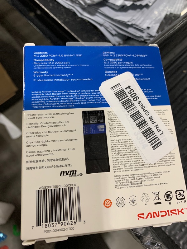 Photo 1 of WD Blue SN5100 2TB NVMe SSD - M.2 2280, PCIe Gen 4.0, Internal Solid State Drive - Read Speeds Up to 7,100MB/s, Upgrade Storage for PC/Laptops - WDS200T5B0E