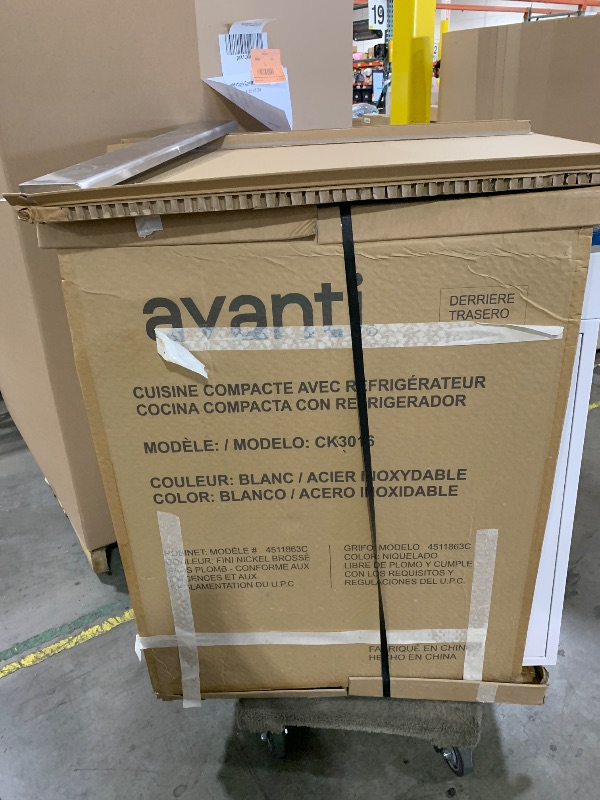 Photo 1 of Avanti CK3016 Energy Star Certified Full Compact Kitchen, Built in Kitchenette Stainless Steel Counter, Two Element Cooking Range, Refrigerator & Storage, 30-Inch, White