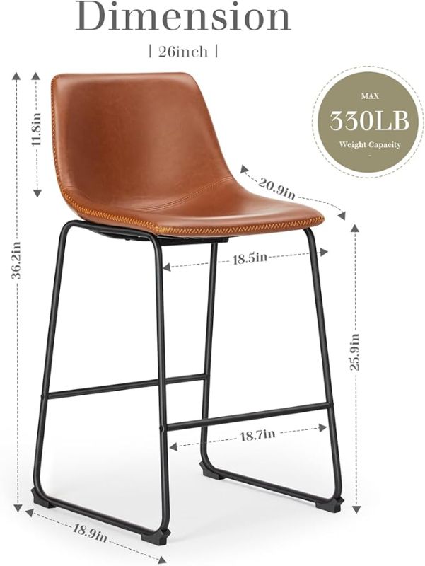 Photo 1 of Bar Stools - 2 chairs brown IMAGE USED AS REFERENCE ITEM MAY LOOK DIFFERENT