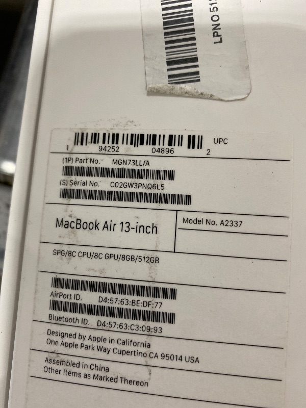 Photo 1 of USED / LOCKED  ---- Apple MacBook Air - 13" - M1 - 8 Core - 8 Core GPU - 8GB RAM - 512GB SSD - Space Grey