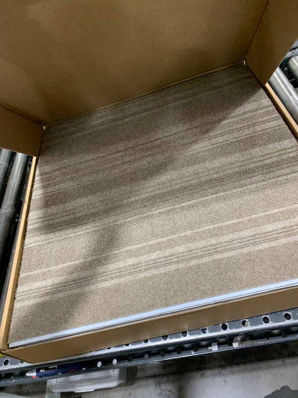 Photo 1 of Peel and Stick First Impressions Barcode Rib Taupe 24 in. x 24 in. Commercial Carpet Tile (15 Tiles/Case)
