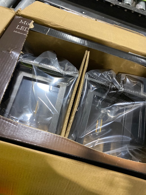 Photo 1 of Inowel Solar Wall Lights Outdoor,2 Pack Solar Wall Lanterns Waterproof Dusk to Dawn Motion Sensor LED Sconce Lights E26 Bulb Exterior Front Porch Security Lamps Wall Mount Patio Fence Decorative